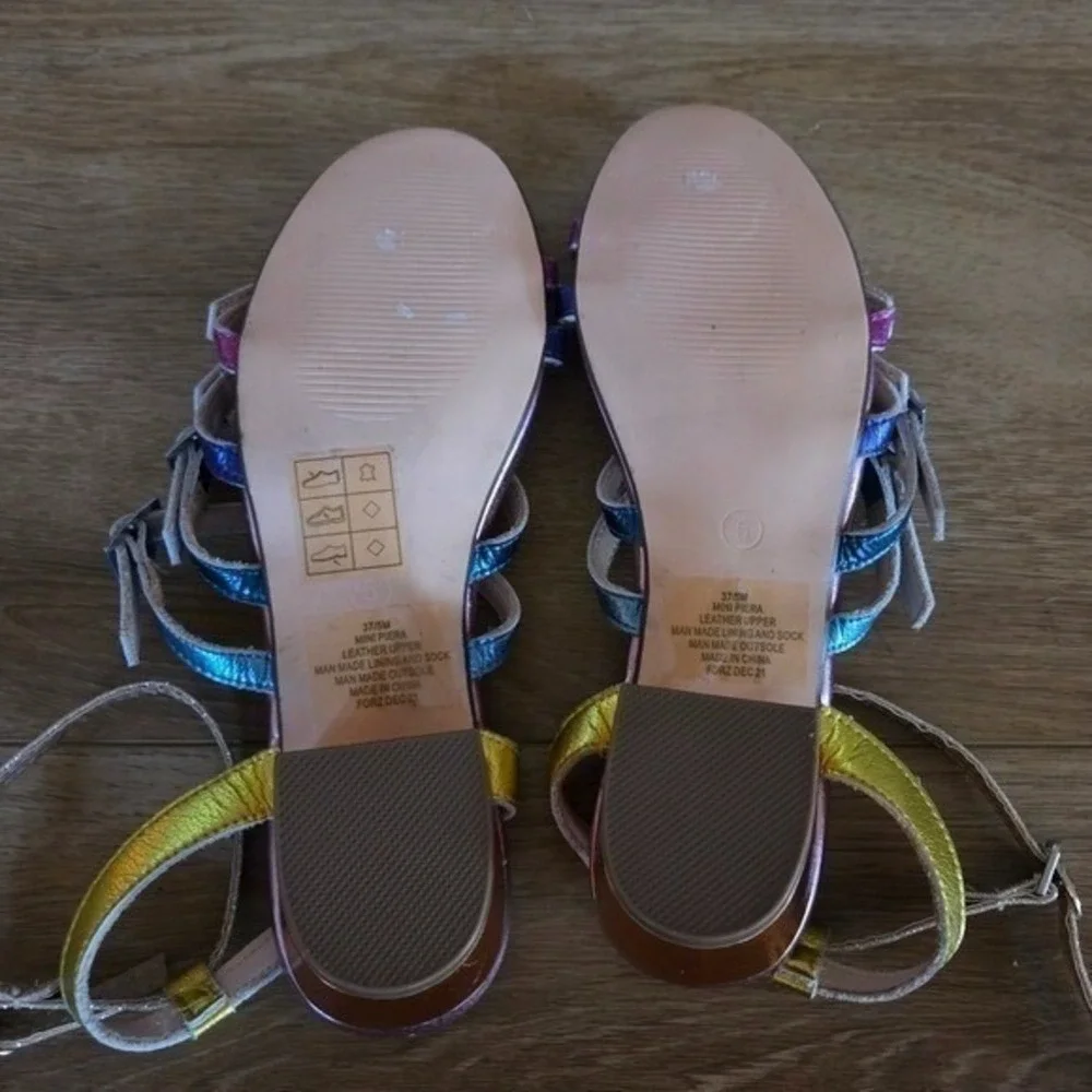 Kurt Geiger London Mini Piera Rainbow Metallic Leather Block Heel Sandals‎ 37/5M